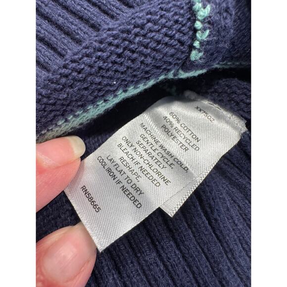 Nordstrom Kids Stripe Cotton Blend V-Neck Sweater Size L 10/12 Navy Mint Green - Picture 5 of 8